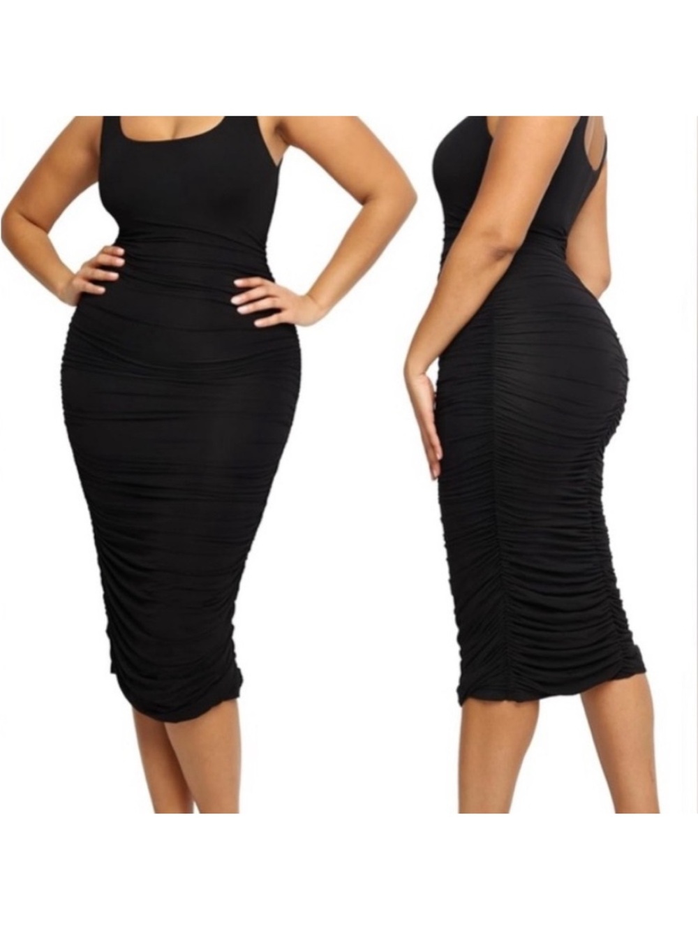 Black Ruched Tank Midi Dress - Classic Women's Evening Dress